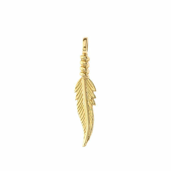 10k Yellow Gold Solid Dainty Feather Pendant Necklace