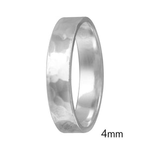 925 Sterling Silver Hand Hammered Wedding Band Flat Ring 4MM