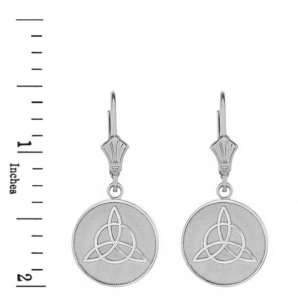 925 Sterling Silver Triquetra Irish Celtic Disc Leverback Earrings