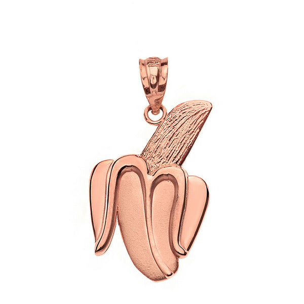 14k Solid Gold Peeled Banana Pendant Necklace Yellow White Rose
