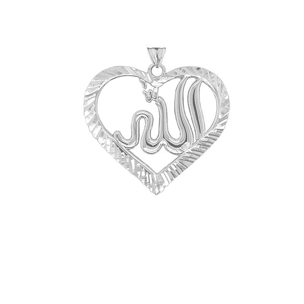 10K Solid Gold Sparkle-cut Allah Open Heart Pendant Necklace