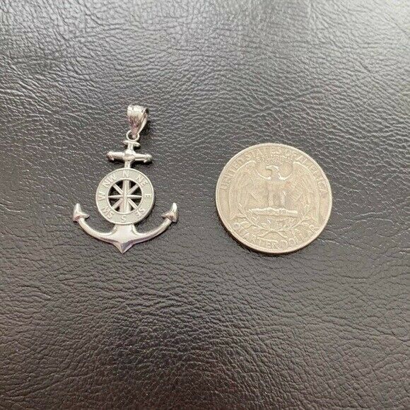 10K Solid Yellow Gold Mariner's Anchor Compass Pendant Necklace