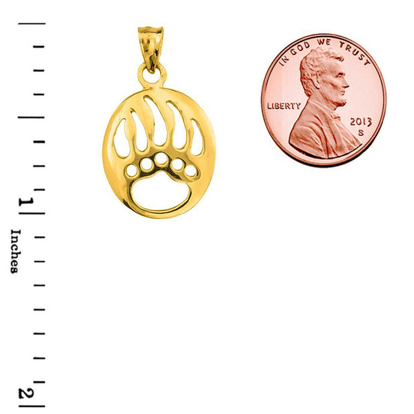 10K Solid Gold Bear Paw Print Pendant Necklace Yellow, Rose, White