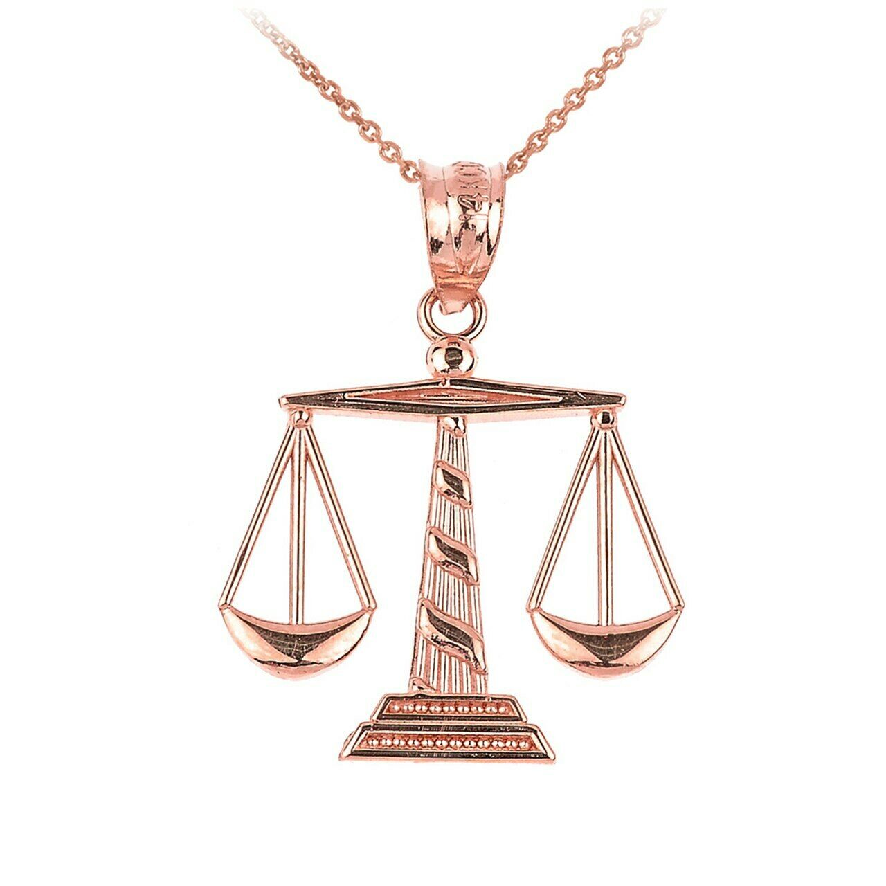 Solid Rose 14k Gold Scales of Justice Pendant Necklace