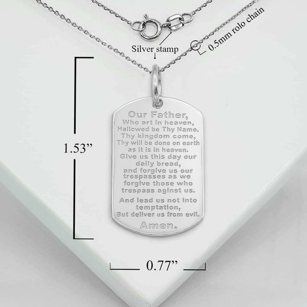 Personalized Name Sterling Silver Reversible Lord's Prayer Pendant Necklace