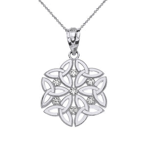 925 Sterling Silver Triquetra Celtic Dara Endless Knot Pendant Necklace
