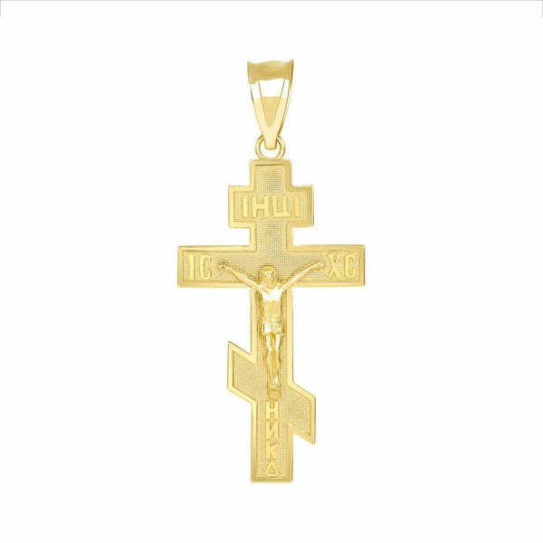 Solid 14k Gold Jesus Christ Russian Orthodox Crucifix Cross Pendant Necklace