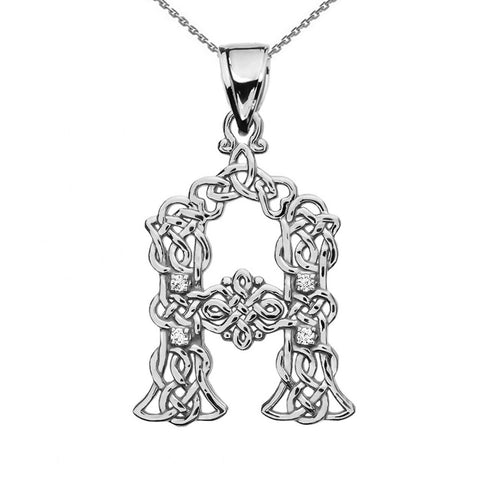 925 Sterling Silver CZ Celtic Knot Initial Letter A Pendant Charm Necklace