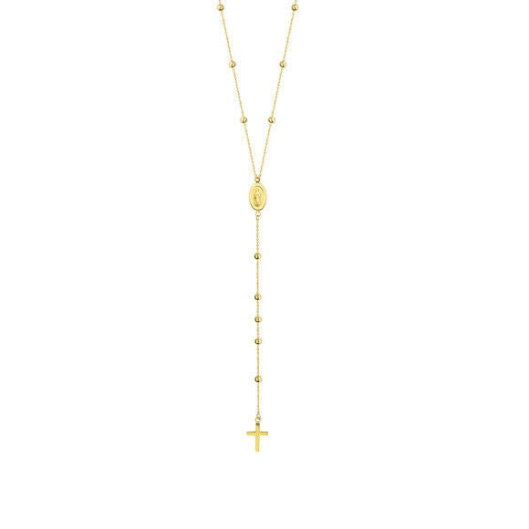 14K Solid Yellow Gold Kids one Decade Rosary Cross Adjustable Necklace 16"-18"