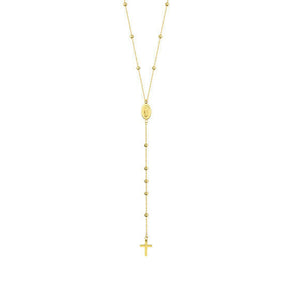 14K Solid Yellow Gold Kids one Decade Rosary Cross Adjustable Necklace 16"-18"