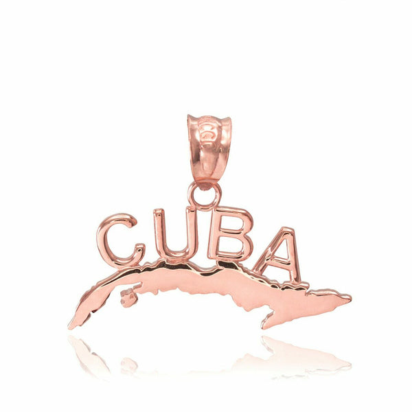 10k Solid Rose Gold CUBA Pendant Charm Necklace