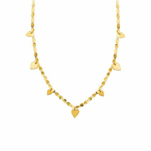 14K Solid Gold Chain Dangle Drop Heart Necklace Adjust 18"-20" Yellow