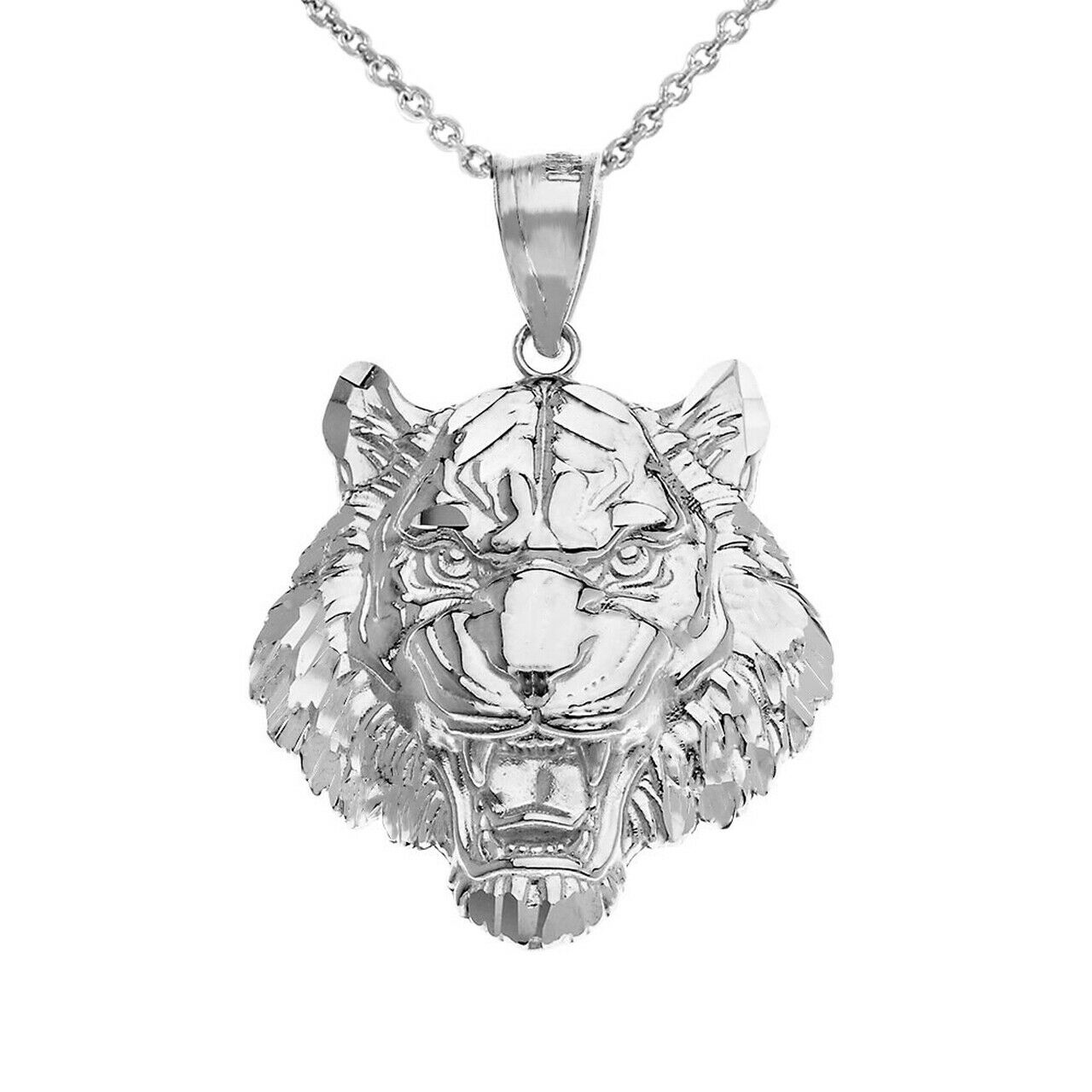 925 Sterling Silver Roaring Tiger Pendant Necklace Made in US Small