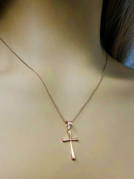 10K Solid Rose Gold Cross Pendant Necklace 16" 18" 20" 22"