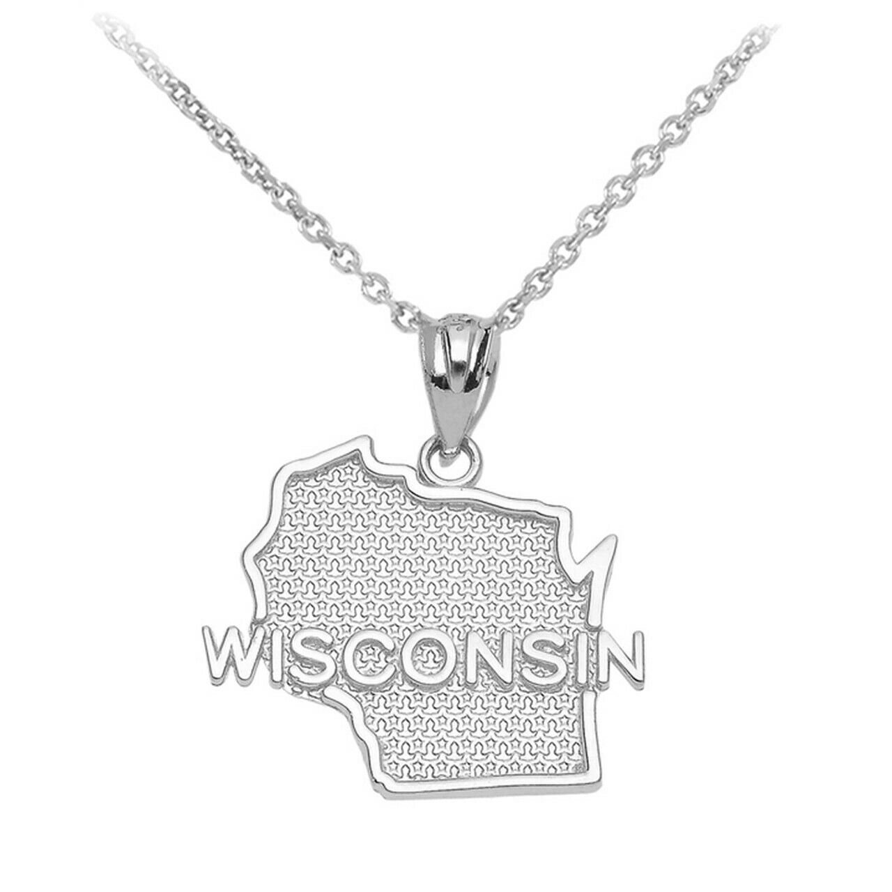 .925 Sterling Silver Wisconsin State United States Map Pendant Necklace