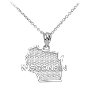 .925 Sterling Silver Wisconsin State United States Map Pendant Necklace