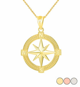 14k Solid Gold The North Star Nautical Compass Graduation Pendant Necklace