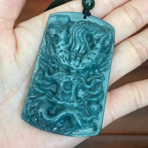 Large Natural Jade Carved Dragon Pendant Necklace Men