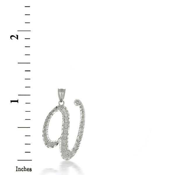 925 Sterling Silver Cursive Initial Letter V Pendant Necklace