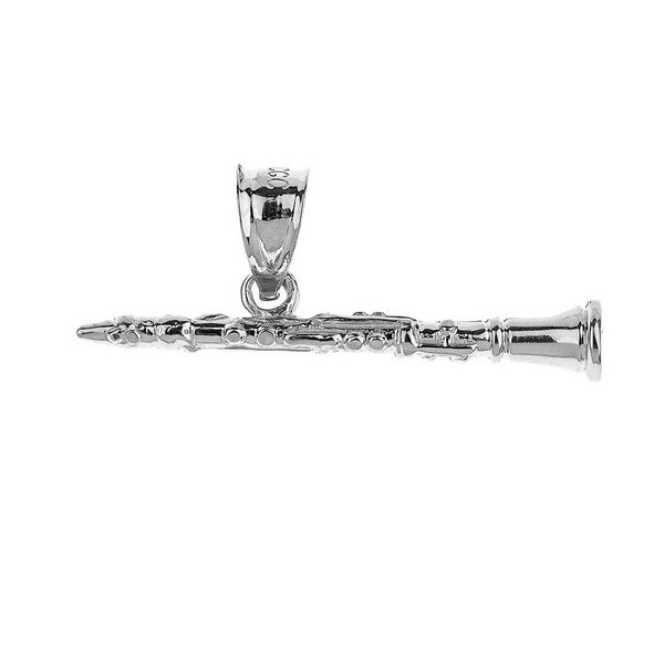 925 Sterling Silver 3D Clarinet Musical Chorus Band Instruments Pendant Necklace