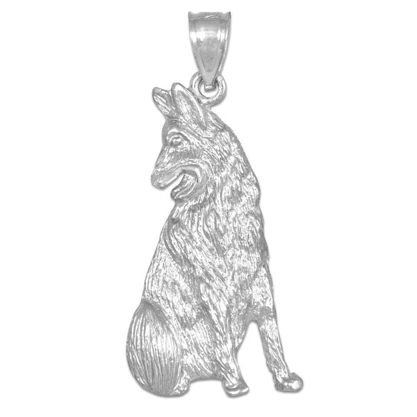 925 Sterling Silver German Shepherd Dog Detailed Pendant Necklace