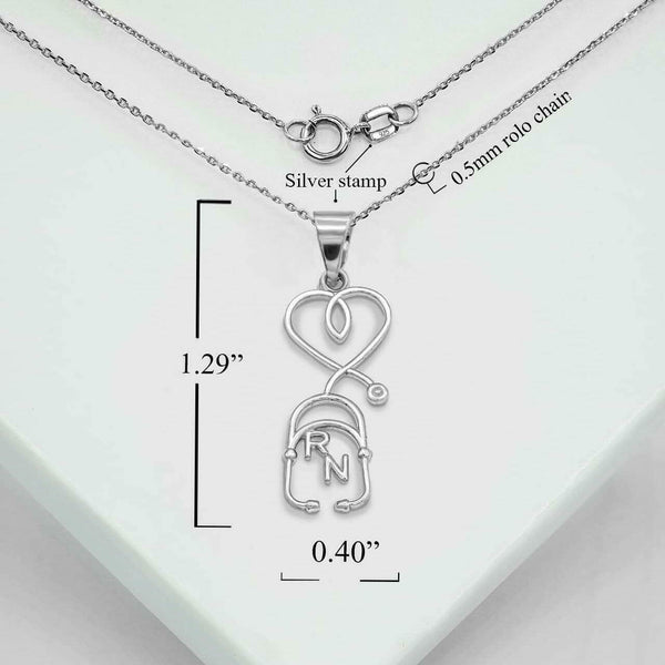 10K Solid Gold Registered Nurse Stethoscope Pendant Necklace Yellow, Rose, White