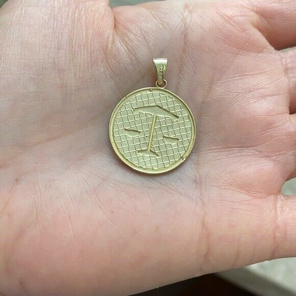 10K Solid Gold Libra Zodiac Sign Disc Round Pendant Necklace 16" 18" 20" 22"