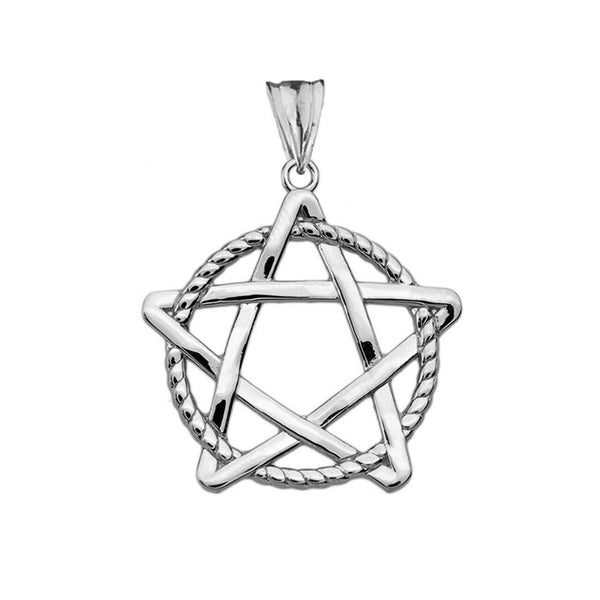 10k White Gold Pentagram Friendship Intertwined In Rope Pendant Necklace