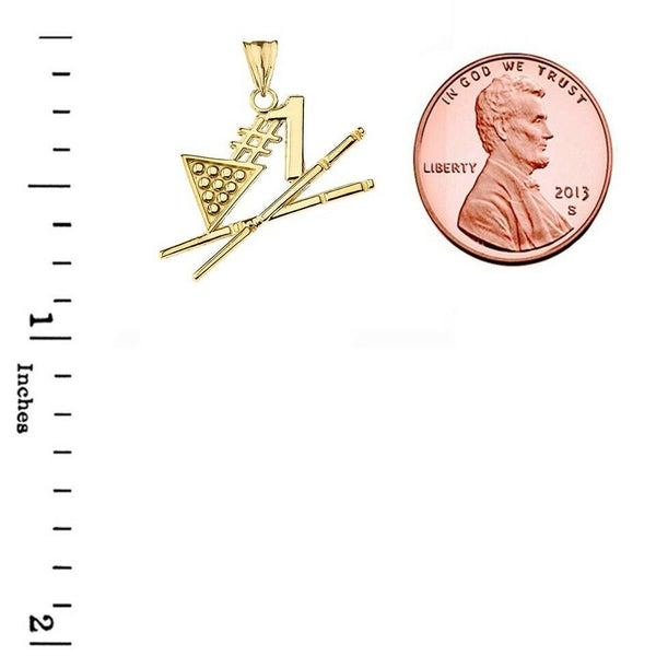 10K Solid Gold #1 Billiards Player Pendant Necklace - Yellow, Rose, or White