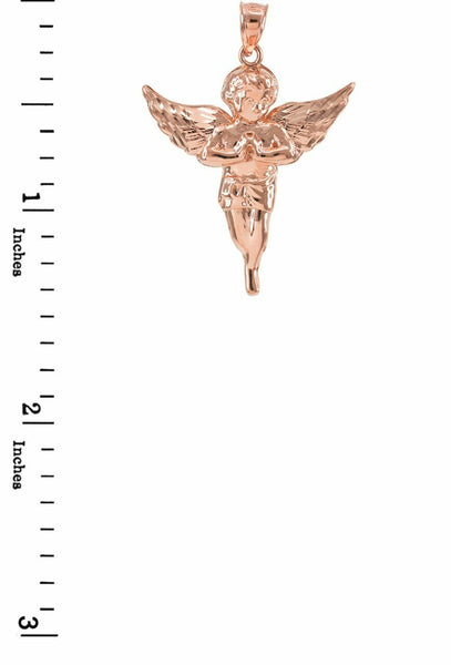 10K Solid Rose Gold Diamond Cut Angel Pendant Size Small, Medium, Large