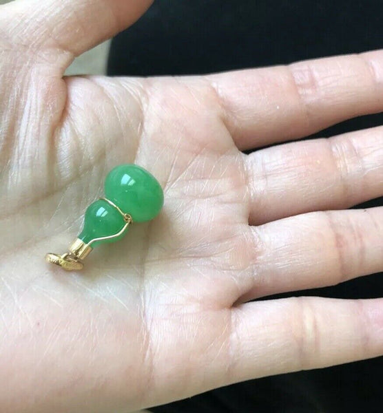 NWOT 18K Gold Bottle Gourd Green Jade Bow Pendant - ES33