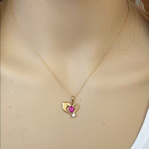 14K Solid Yellow Gold Mini Dolphin Pendant Dainty Necklace 16"-18" Adjustable