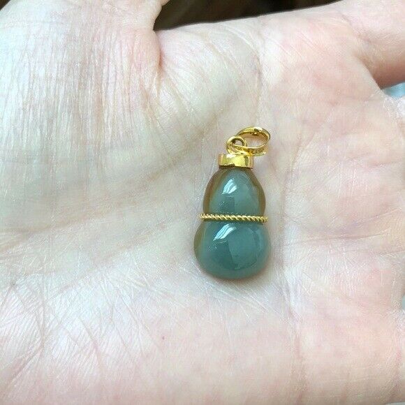 14K Solid Gold Natural Real Jade Gourd Bottle Pendant Necklace -Minimalist