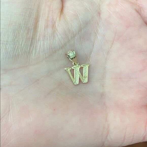 10k Solid Yellow Gold Small Mini Initial Letter W Pendant Necklace