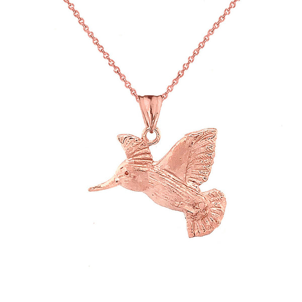 10K Solid Gold Hummingbird Pendant Necklace (Yellow, Rose, or White )