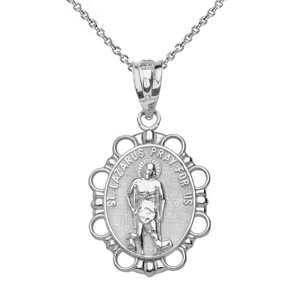 925 Sterling Silver St. Saint Lazarus Pray for Us Pendant Necklace