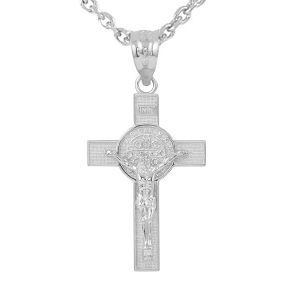 925 Sterling Silver St. Benedict Crucifix Pendant Necklace Small, Medium, Large