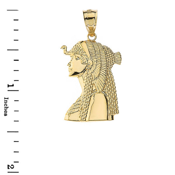 Solid 10k Yellow Gold Egyptian Queen Cleopatra Crown Pendant Necklace