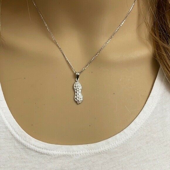 925 Sterling Silver Peanut Ground Nut Pendant Necklace