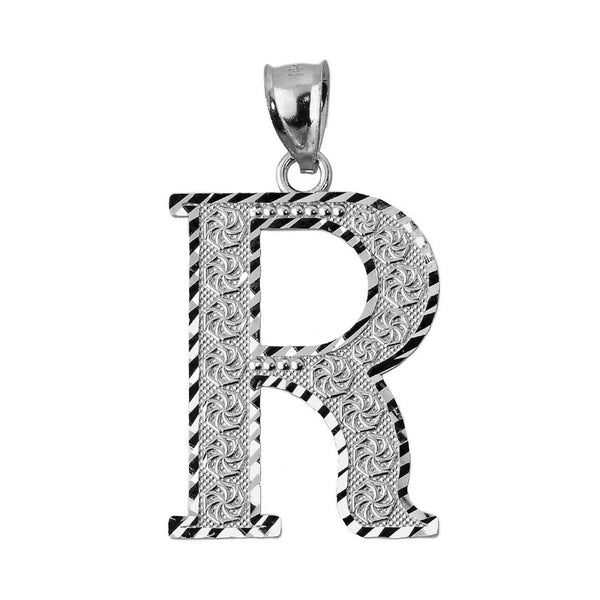 925 Sterling Silver Initial Letter R Pendant Necklace - Large, Medium, Small D/C