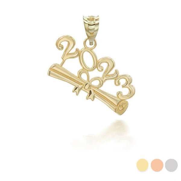 14K Solid Gold Class of 2023 Graduation Diploma Pendant Necklace