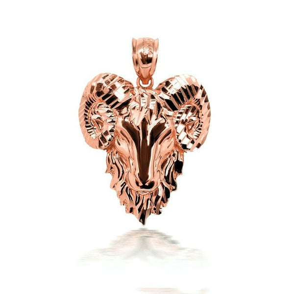 14K Solid Gold Ram Aries Zodiac Symbol of Rulership Pendant Necklace