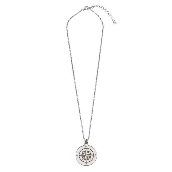925 Sterling Silver North South East West Compass Travel Open Pendant Necklace