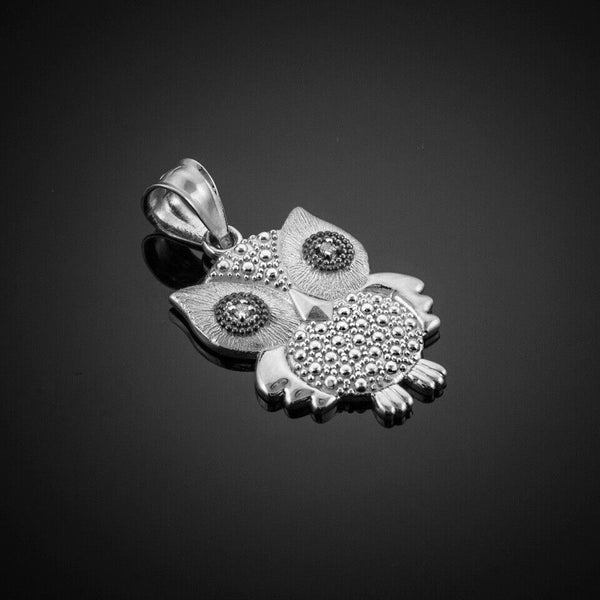 14K Solid Gold Owl Diamonds Pendant Necklace - Yellow, Rose, or White