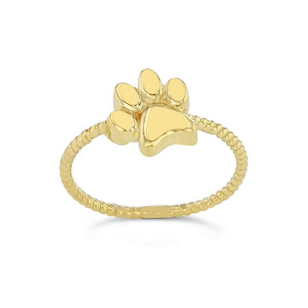 10K Solid Yellow White Rose Gold Dog Paw Rope Ring