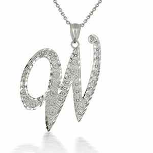 925 Sterling Silver Cursive Initial Letter W Pendant Necklace