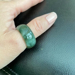 Green Natual Jade Band Ring Big Size 10.5 - Unisex Width 11mm