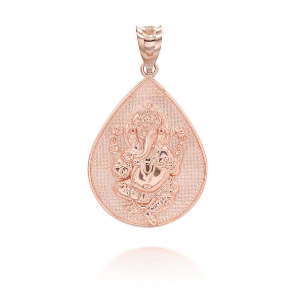 14K Solid Gold Hindu Lord Ganesha Pendant Necklace - Yellow, Rose, or White Gold