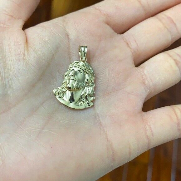10k White Gold Jesus Christ Face Head Crown Of Thorns Pendant Necklace (S, M, L)