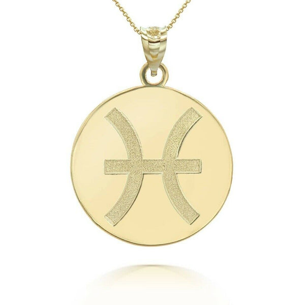 Personalized Name 10k 14k Solid Gold Zodiac Sign Pisces Pendant Necklace